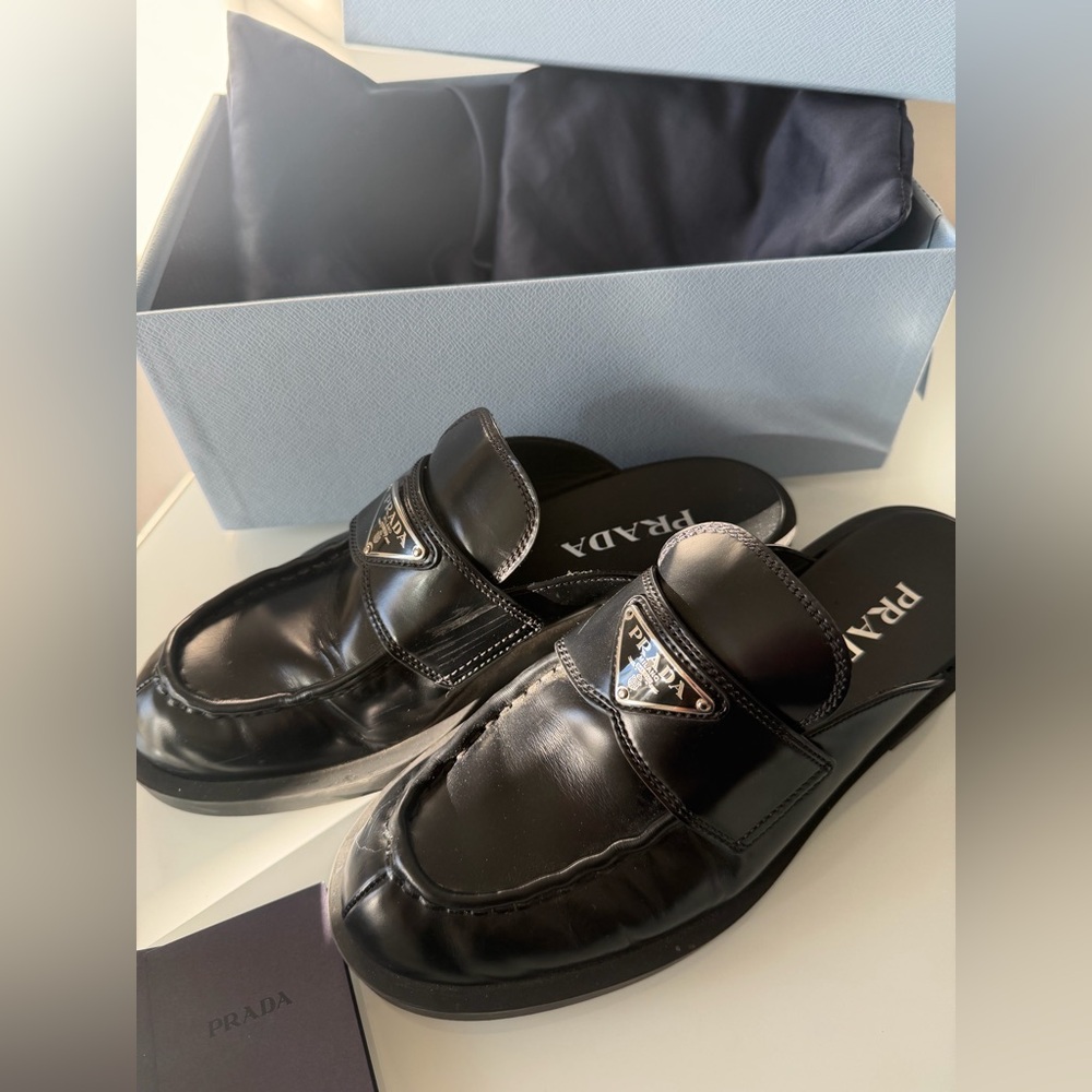 Prada calzature donna spazzolato black slide in loafers - Picture 2 of 7